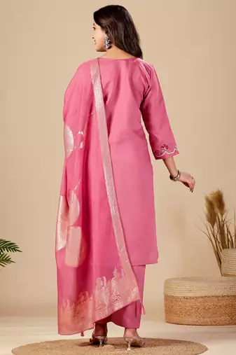 Pink cotton embellished kurta set