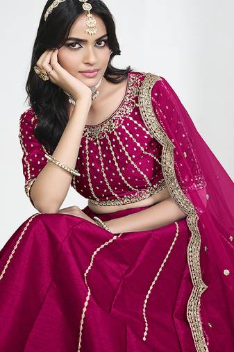 Rani Pink Art Silk Embroidered Lehenga Choli