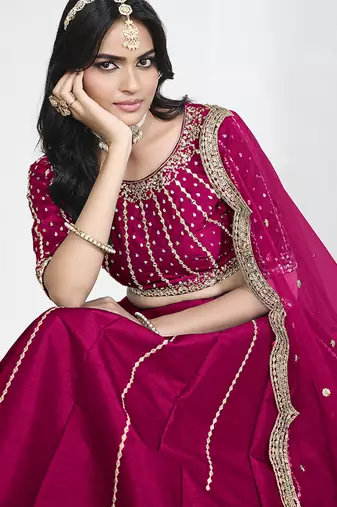 Rani Pink Art Silk Embroidered Lehenga Choli