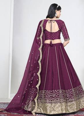 Wine Art Silk Embroidered Lehenga Choli 2