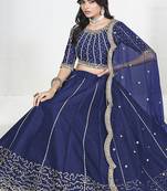 Navy Blue Art Silk Embroidered Lehenga Choli