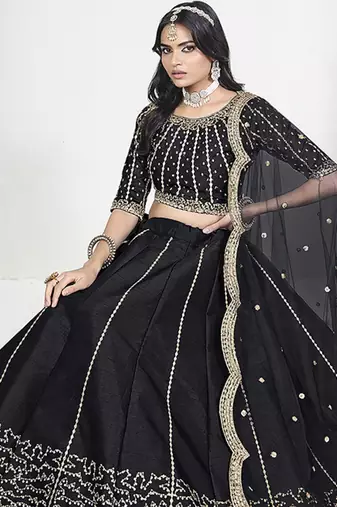 Black Art Silk Embroidered Lehenga Choli