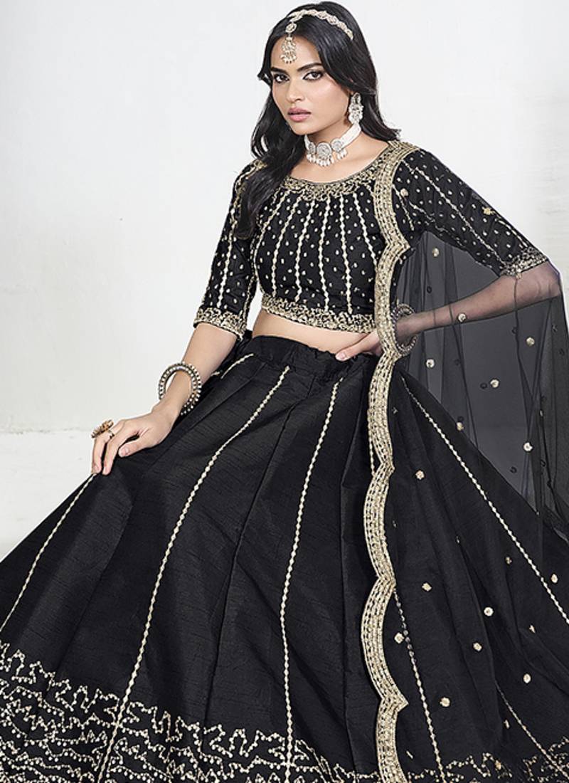 Black Art Silk Embroidered Lehenga Choli