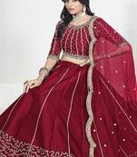 Red Art Silk Embroidered Lehenga Choli