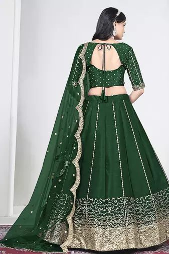 Green Art Silk Embroidered Lehenga Choli