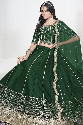 Green Art Silk Embroidered Lehenga Choli