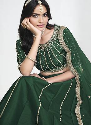 Green Art Silk Embroidered Lehenga Choli 3