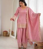 Dusty pink roman  silk  embroidery party wear sharara suit set