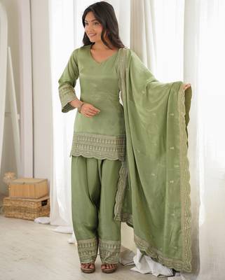 Pista  roman  silk embroidery party wear sharara suit set 1