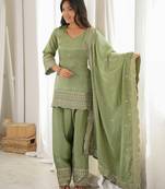 Pista  roman  silk embroidery party wear sharara suit set