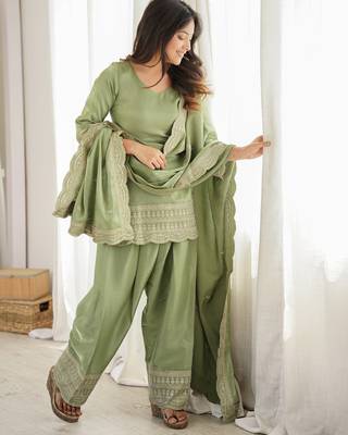 Pista  roman  silk embroidery party wear sharara suit set 3
