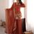 Rust crunshy silk  embroidery party wear sharara suit set