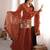 Rust crunshy silk  embroidery party wear sharara suit set