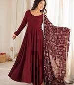 Maroon roman silk embroidery party wear anarkali  suit set