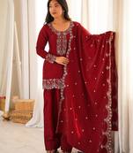 Dark maroon roman silk embroidery party wear sharara  suit set