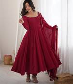 Maroon chanderi silk embroidery party wear anarkali  suit set