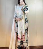 white color embroidery sequences work silk blend salwar suit