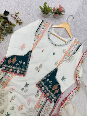 white color embroidery sequences work silk blend salwar suit 2