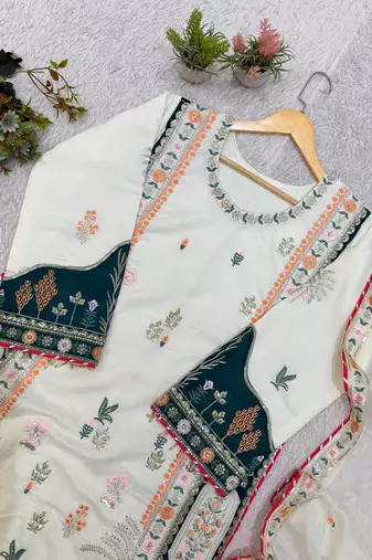 white color embroidery sequences work silk blend salwar suit