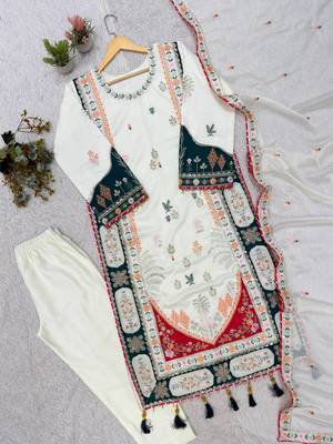 white color embroidery sequences work silk blend salwar suit 3