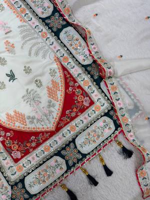 white color embroidery sequences work silk blend salwar suit 4