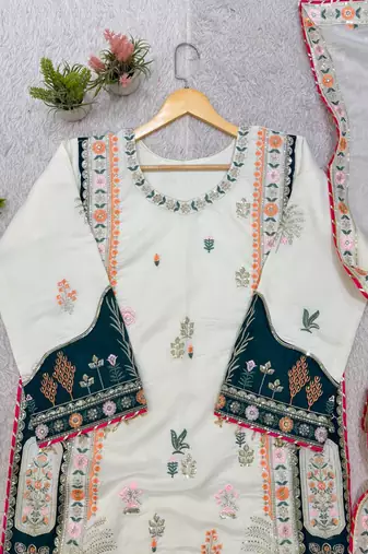 white color embroidery sequences work silk blend salwar suit