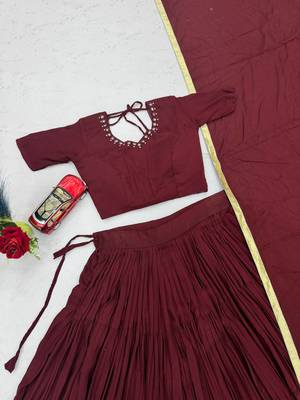 Brown Color Real Handmade Mirror Work Cotton Navratri Lahenga Choli Set 4