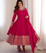 Pink  vichitra silk embroidery party wear anarkali  suit set