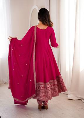 Pink  vichitra silk embroidery party wear anarkali  suit set 4