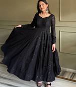 Black fuax georgette embroidery party wear anarkali  suit set