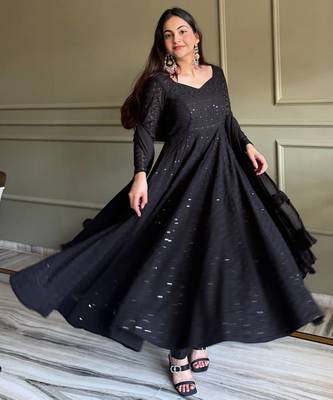 Black fuax georgette embroidery party wear anarkali  suit set 2