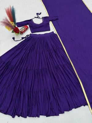 Purple Handmade Mirror Work Cotton Navratri Lahenga Choli Set 5