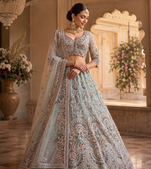 sky blue colour Peacock Embroidery and Sequins and thread work net Lehenga Choli Set