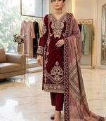 maroon color embroidery work geogette salwar suit