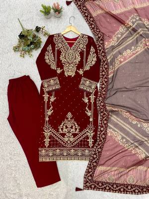 maroon color embroidery work geogette salwar suit 3