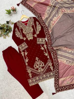 maroon color embroidery work geogette salwar suit 4