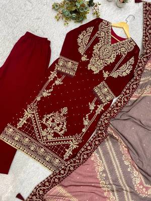 maroon color embroidery work geogette salwar suit 5