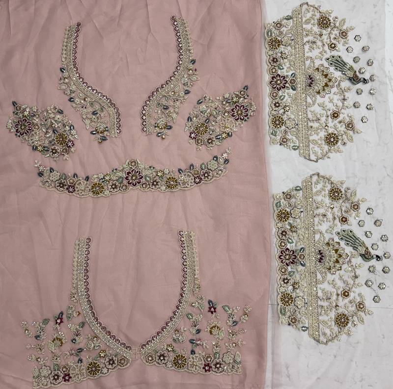 pink colour Peacock Embroidery and Sequins and thread work net Lehenga Choli Set