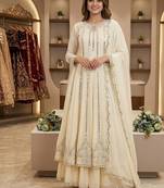 white color embroidery sequences work georgette salwar suit