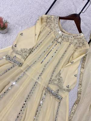 white color embroidery sequences work georgette salwar suit 2