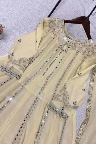 white color embroidery sequences work georgette salwar suit