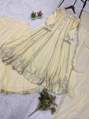 white color embroidery sequences work georgette salwar suit 3