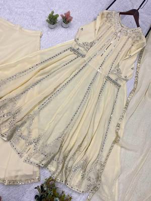 white color embroidery sequences work georgette salwar suit 4