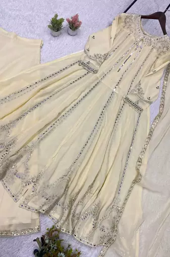 white color embroidery sequences work georgette salwar suit