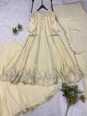 white color embroidery sequences work georgette salwar suit 5