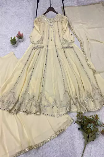 white color embroidery sequences work georgette salwar suit