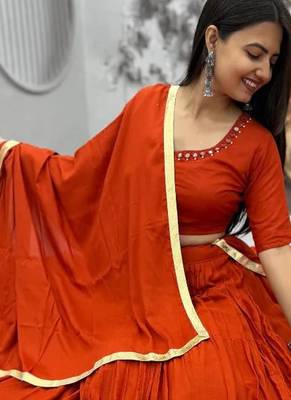 Garba Special Orange Cotton Lehenga Choli with Handmade Mirror Work 2