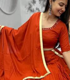 Garba Special Orange Cotton Lehenga Choli with Handmade Mirror Work