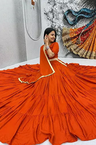 Garba Special Orange Cotton Lehenga Choli with Handmade Mirror Work