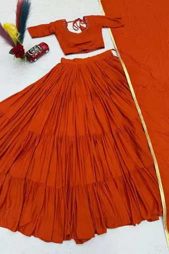 Garba Special Orange Cotton Lehenga Choli with Handmade Mirror Work